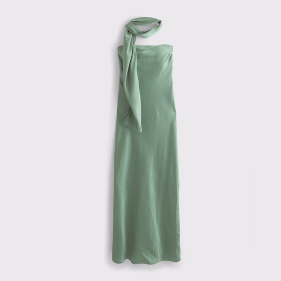 A&F Julia Strapless Scarf Elegant Maxi or Mid Dress
 Satin Green Strapless SP - Picture 3 of 12